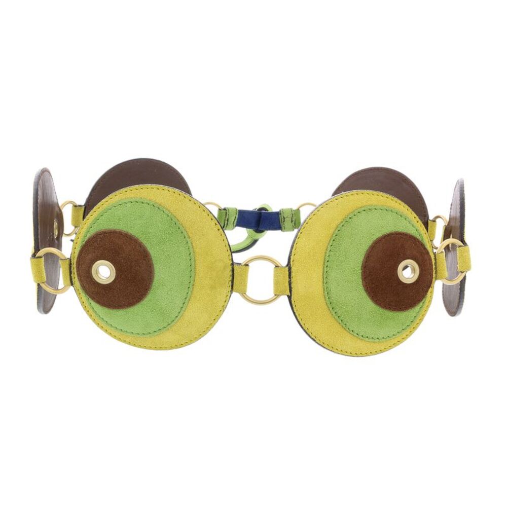 Miu Miu Yellow Lime Suede Patch Tie On Belt-